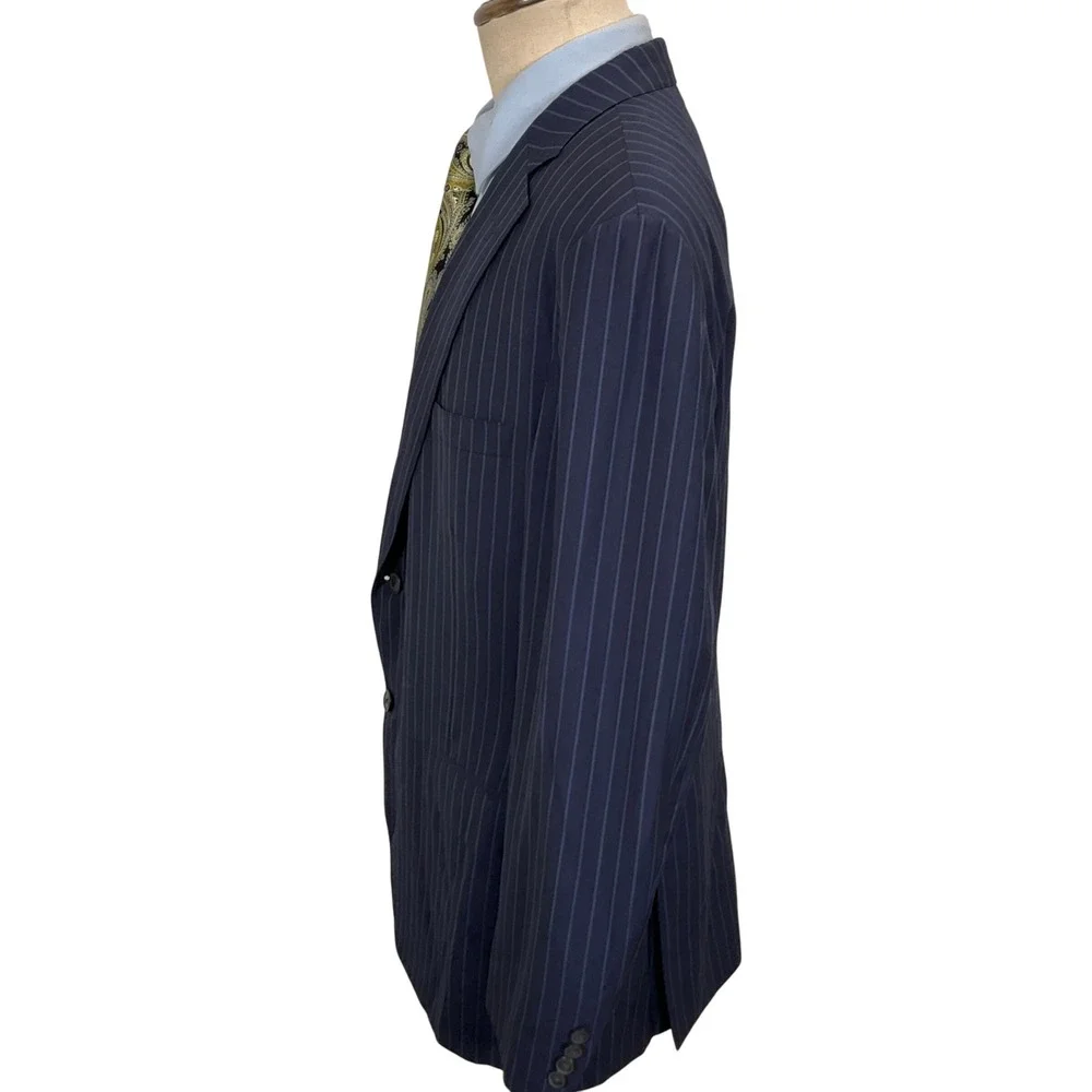 Paul Stuart Blazer Mens 44L Navy Blue Pinstripe Luxury‎ Wool Silk Jacket